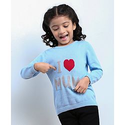 Babyhug Full Sleeves Sweater Text Applique - Blue