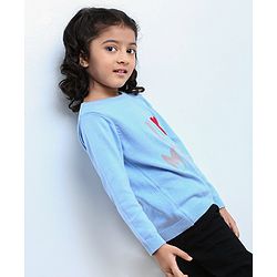 Babyhug Full Sleeves Sweater Text Applique - Blue