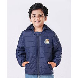 Babyhug Full Sleeves Hooded Padded Jacket - Navy