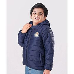 Babyhug Full Sleeves Hooded Padded Jacket - Navy