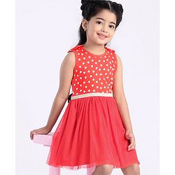Babyhug Sleeveless Frock Polka Dots Print - Red