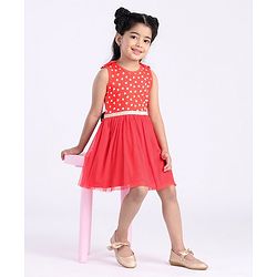 Babyhug Sleeveless Frock Polka Dots Print - Red