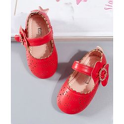 Cute Walk by Babyhug Party Wear Belly Shoes Bow Applique - Red