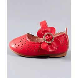 Cute Walk by Babyhug Party Wear Belly Shoes Bow Applique - Red