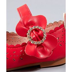 Cute Walk by Babyhug Party Wear Belly Shoes Bow Applique - Red