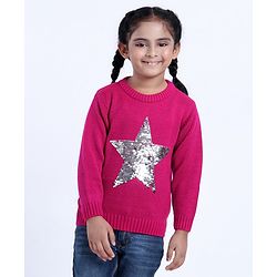 Babyhug Full Sleeves Pull Over Sweater With Sequins - Pink