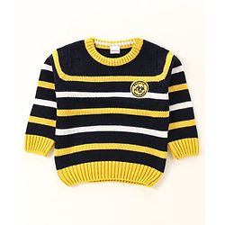 Babyhug Striped Full Sleeves Sweater  - Yellow Blue