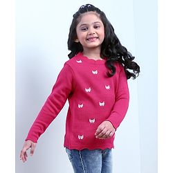 Babyhug Full Sleeves Sweater with Bow Embroidery - Red