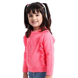 Babyhug Full Sleeves Pullover Frilled Sweater - Light Pink