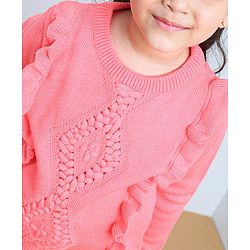 Babyhug Full Sleeves Pullover Frilled Sweater - Light Pink