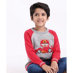 Babyhug Full Sleeves Pullover Sweater - Red Grey
