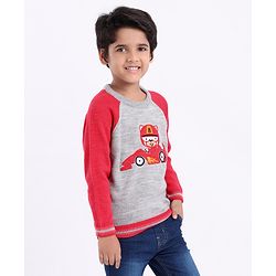 Babyhug Full Sleeves Pullover Sweater - Red Grey