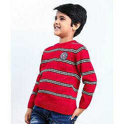 Babyhug Full Sleeves Pullover Striped Sweater - Red