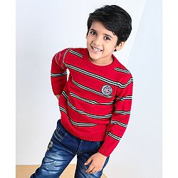 Babyhug Full Sleeves Pullover Striped Sweater - Red