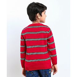 Babyhug Full Sleeves Pullover Striped Sweater - Red