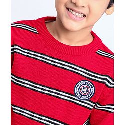 Babyhug Full Sleeves Pullover Striped Sweater - Red