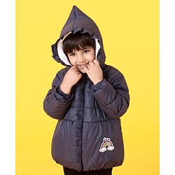 Babyhug Full Sleeves Hooded Padded Jacket Cloud Patch - Navy Blue