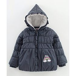 Babyhug Full Sleeves Hooded Padded Jacket Cloud Patch - Navy Blue