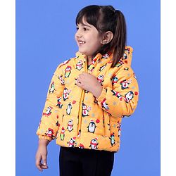 Babyhug Full Sleeves Hooded Jacket Penguin Print - Yellow