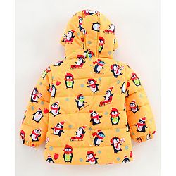 Babyhug Full Sleeves Hooded Jacket Penguin Print - Yellow