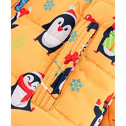 Babyhug Full Sleeves Hooded Jacket Penguin Print - Yellow