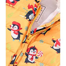 Babyhug Full Sleeves Hooded Jacket Penguin Print - Yellow