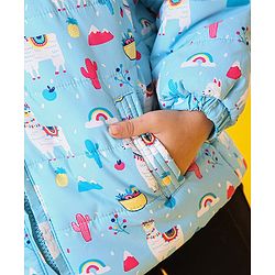 Babyhug Full Sleeves Hooded Padded Jacket Llama Print - Blue
