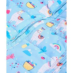 Babyhug Full Sleeves Hooded Padded Jacket Llama Print - Blue