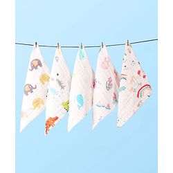 Babyhug 6 Layer Muslin Wash Cloth Pack of 5 - Multicolor(Print May Vary)
