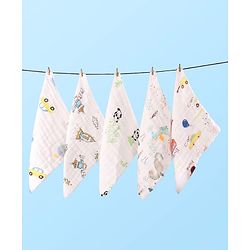 Babyhug 6 Layer Muslin Wash Cloth Pack of 5 - Multicolor(Print May Vary)