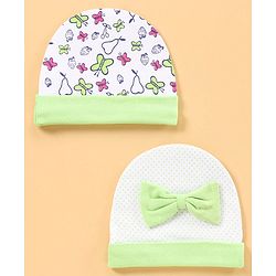 Babyhug 100% Cotton Cap Pack of 2 Green - Diameter 10 cm