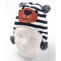 Babyhug Stripes Bear Face Cotton Cap Blue - Cap Diameter 10.5 cm