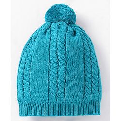 Babyhug Cotton Cable Knit Cap with Muffler - Blue