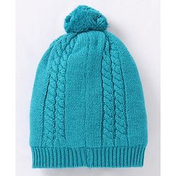 Babyhug Cotton Cable Knit Cap with Muffler - Blue
