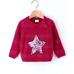 Babyhug Full Sleeves Pullover Sweater Sequins Embellished - Red
