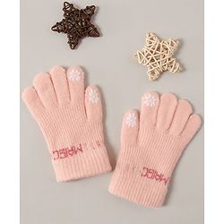 Babyhug Woollen Gloves Snowflake Print - Light Pink