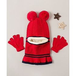Babyhug Woolen Cap & Hand Gloves Red - Diameter 16 cm