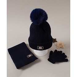 Babyhug Woollen Cap Gloves and Muffler Set Blue - Diameter 12 cm