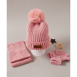 Babyhug Woollen Cap Muffler & Gloves Red - Diameter 13 cm
