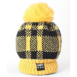 Babyhug Woollen Checks Cap & Muffler With Gloves Yellow - Diameter 11 cm