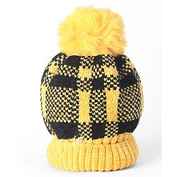 Babyhug Woollen Checks Cap & Muffler With Gloves Yellow - Diameter 11 cm