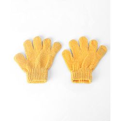 Babyhug Woollen Checks Cap & Muffler With Gloves Yellow - Diameter 11 cm