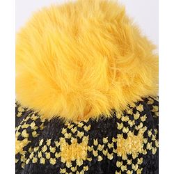 Babyhug Woollen Checks Cap & Muffler With Gloves Yellow - Diameter 11 cm
