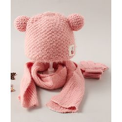 Babyhug Woollen Cap Glove & Muffler Sets - Pink