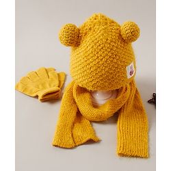 Babyhug Woollen Cap Glove & Muffler Sets - Yellow
