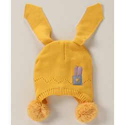 Babyhug Cotton Woollen Cap Yellow - Diameter 11 cm