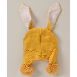 Babyhug Cotton Woollen Cap Yellow - Diameter 11 cm