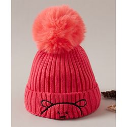 Babyhug Woolen Cap Pom Pom Design Red  - Diameter 12 cm