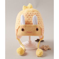 Babyhug Cap With Bunny Face Motif Yellow - Diameter 12 cm
