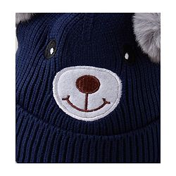 Babyhug Woolen Cap Bear Embroidery Blue - Diameter 14 cm